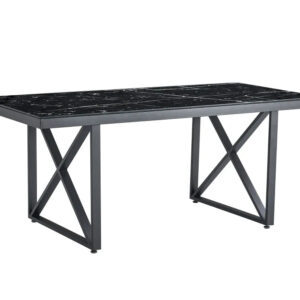 Table repas LEVANTO métal noir plateau en verre trempé