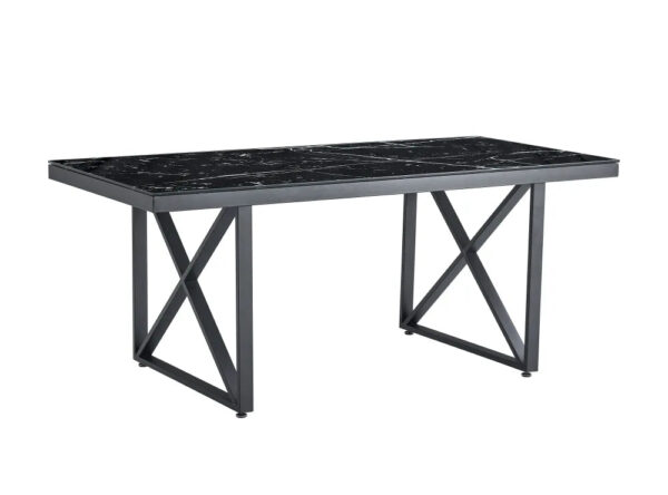 Table repas LEVANTO métal noir plateau en verre trempé