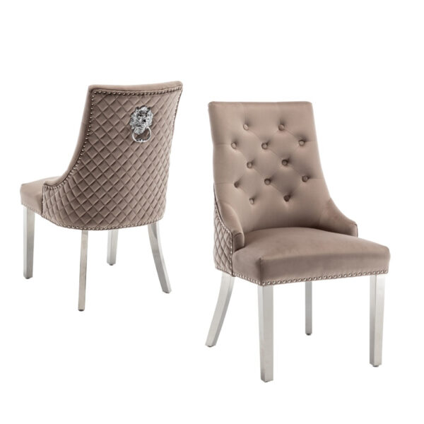 Lot de 2 chaises LION matelassée et cloutée chrome velours