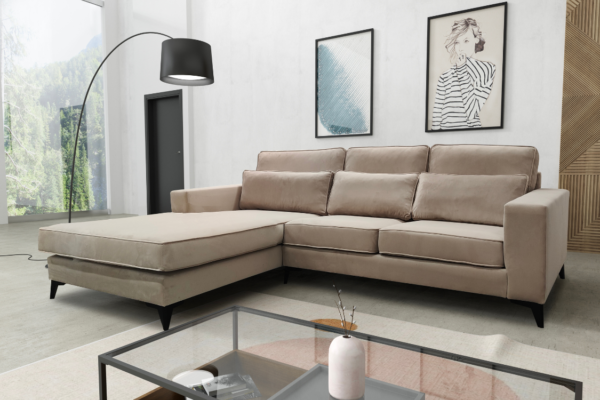 CANAPE ANGLE GAUCHE VELOURS BEIGE 265x200cm