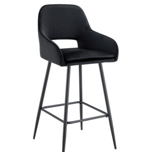 TABOURET DE BAR ATHENA PIED METAL NOIR VELOURS NOIR