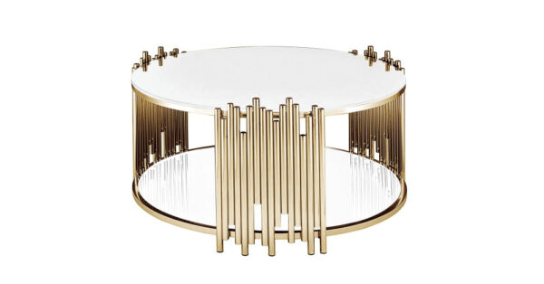 Table Basse ronde STICK Gold et plateau en verre D90 H45 cm
