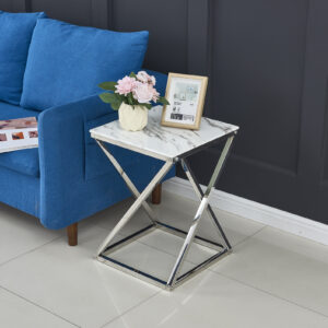 GUERIDON BEVERLY CHROME MARBRE BLANC 40x40x55 cm