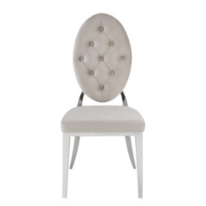 CHAISE MEDAILLON CAPITONNEE CHROME VELOURS MOKA