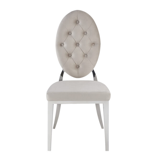 CHAISE MEDAILLON CAPITONNEE CHROME VELOURS MOKA