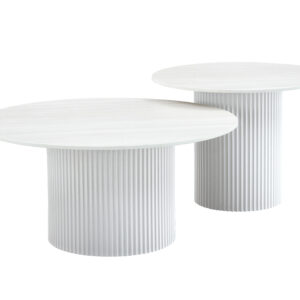 TABLE BASSE GIGOGNE MINA PIED BLANC PLATEAU CERAMIQUE BOIS BLANC 60x45cm + 80x38cm