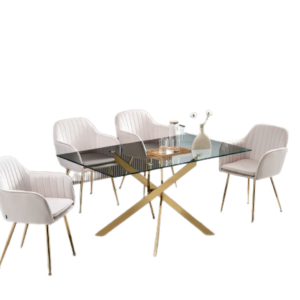 TABLE REPAS JESSICA RECTANGLE GOLD VERRE TRANSPARENT 150x90cm