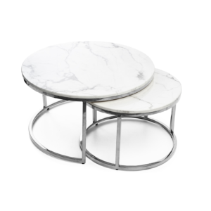 TABLE BASSE GIGOGNE CHROME MARBRE BLANC 80x45 cm