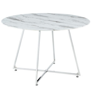 Table à manger ronde 4 personnes HELOISE Chrome en verre trempé D120 cm