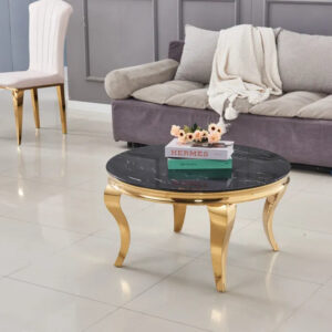 Table basse ronde baroque Gold et plateau en verre de 80 cm