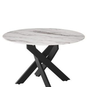 TABLE BASSE RONDE JESSY METAL NOIR MARBRE BLANC 80 x 45cm