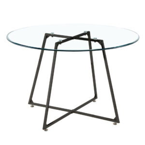Table à manger ronde 4 personnes HELOISE Métal noir verre trempé D120 cm