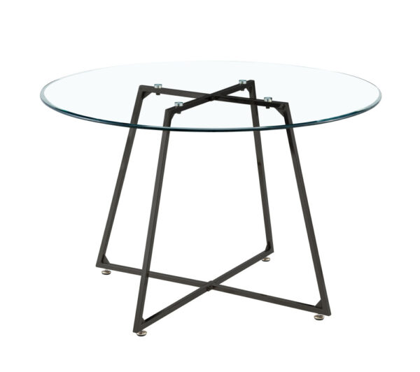 Table à manger ronde 4 personnes HELOISE Métal noir verre trempé D120 cm
