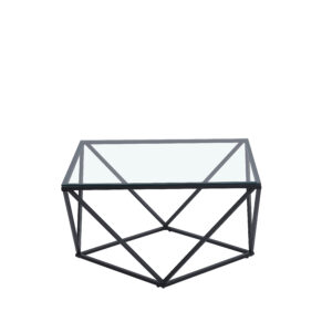 TABLE BASSE ALINA METAL NOIR VERRE TRANSPARENT 80X80X45CM