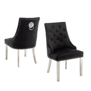 Lot de 2 chaises LION matelassée et cloutée chrome velours