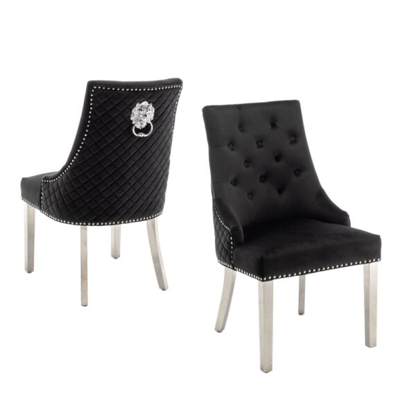 Lot de 2 chaises LION matelassée et cloutée chrome velours