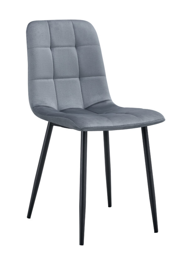 CHAISE ELISA PIED METAL NOIR VELOURS GRIS