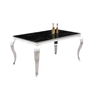 Table à manger BAROQUE 4 à 6 couverts pieds chrome plateau en verre 150x90 cm