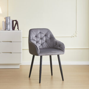 CHAISE AVEC ACCOUDOIR JADE PIEDS METAL NOIR VELOURS GRIS