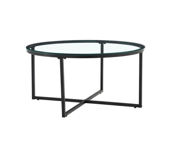 Table basse ronde LORIE métal noir plateau en verre D90 cm