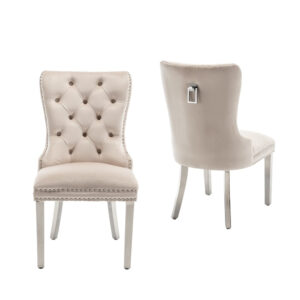 Lot de 2 chaises POIGNEE Clouté en velours pied chromé