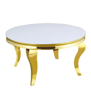 Table basse ronde baroque Gold et plateau en verre de 80 cm