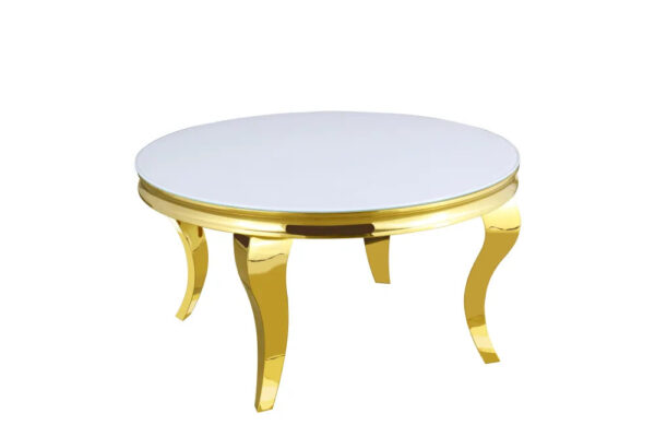 Table basse ronde baroque Gold et plateau en verre de 80 cm