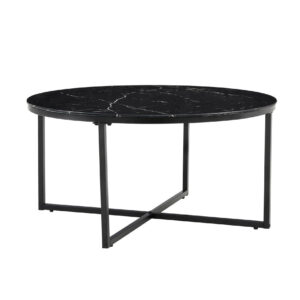 Table basse ronde LORIE métal noir plateau en verre D90 cm