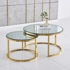 TABLE BASSE GIGOGNE ROMEO GOLD MIROIR 80x45 + 60x38 cm