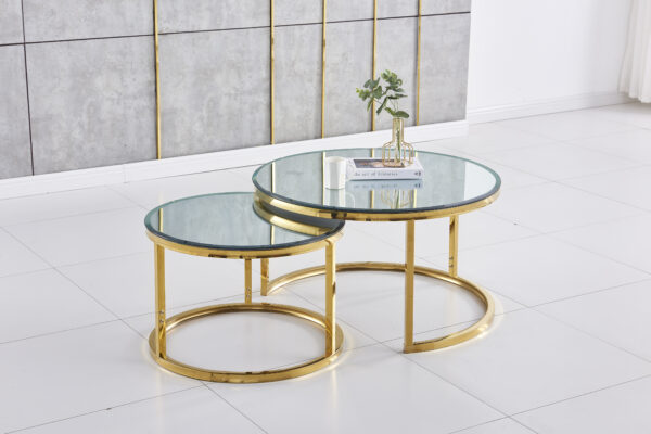 TABLE BASSE GIGOGNE ROMEO GOLD MIROIR 80x45 + 60x38 cm