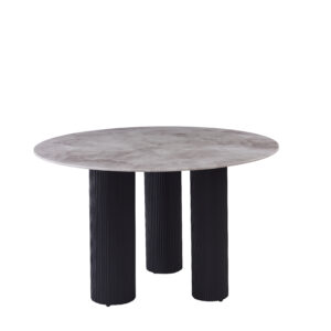 TABLE REPAS ANAÏS PIEDS NOIR PLATEAU CERAMIQUE MARBRE GRIS 120CM