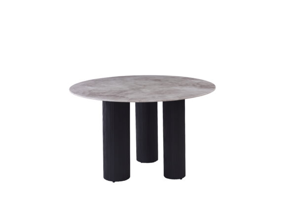 TABLE REPAS ANAÏS PIEDS NOIR PLATEAU CERAMIQUE MARBRE GRIS 120CM