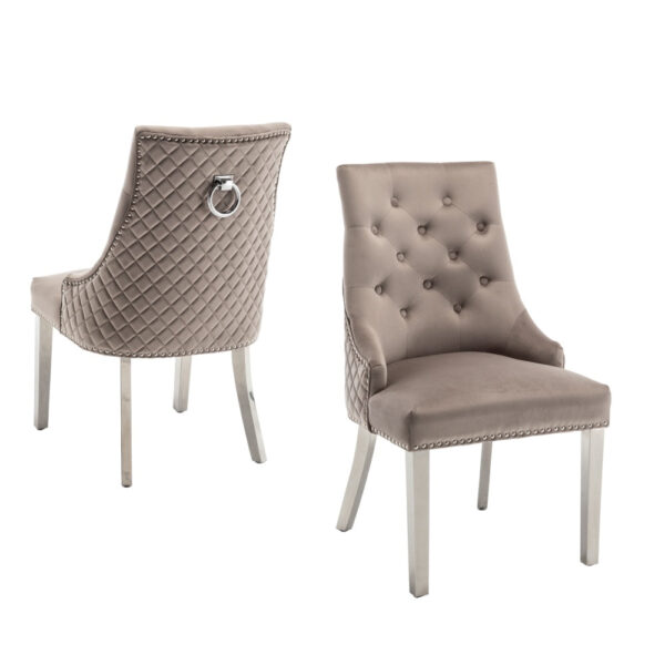 Lot de chaises ANNEAU matelassée et cloutée Chrome velours