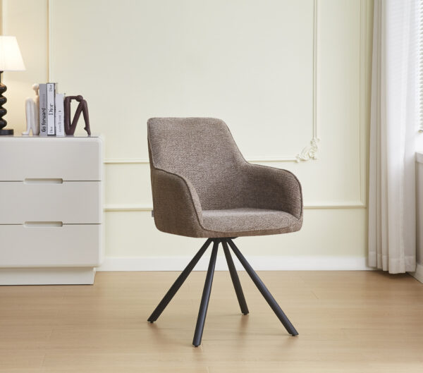 CHAISE AVEC ACCOUDOIR LOLA PIED METAL NOIR TISSU TAUPE