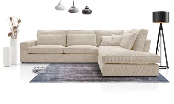 CANAPE BRISTOL ANGLE DROIT COTELE ECRU 316x230cm