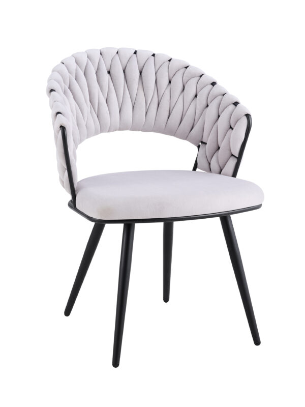 CHAISE CAROLINA PIEDS METAL NOIR VELOURS LIGHT GRIS