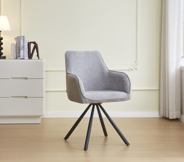 CHAISE AVEC ACCOUDOIR LOLA PIED METAL NOIR TISSU GRIS