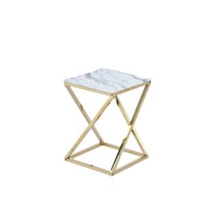 GUERIDON BEVERLY GOLD MARBRE BLANC 40x40x55cm