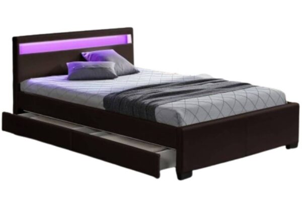 Lit 2 places 140x190 cm TIROIRS et LED sommier inclus