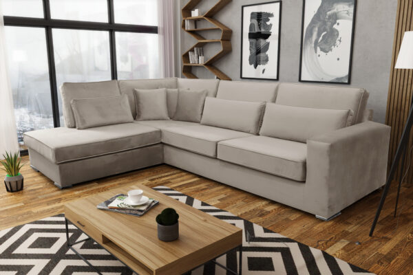 CANAPE BRISTOL ANGLE GAUCHE VELOURS BEIGE 316x230cm