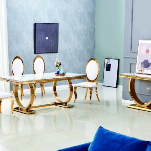 TABLE REPAS OMEGA GOLD MARBRE BLANC 180X90CM