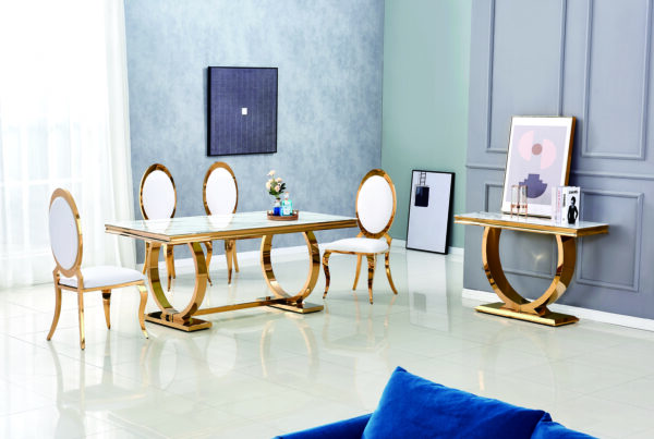 TABLE REPAS OMEGA GOLD MARBRE BLANC 180X90CM