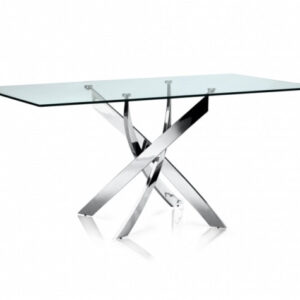 Table Repas JESSICA XXL Chrome et plateau en verre 180 cm 6 à 8 couverts