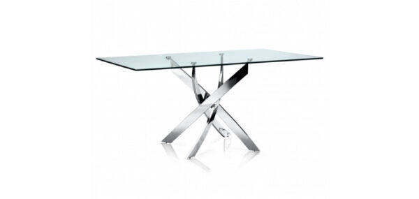 Table Repas JESSICA XXL Chrome et plateau en verre 180 cm 6 à 8 couverts