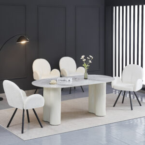 TABLE REPAS VENEZIA PIEDS BEIGE PLATEAU MARBRE GRIS