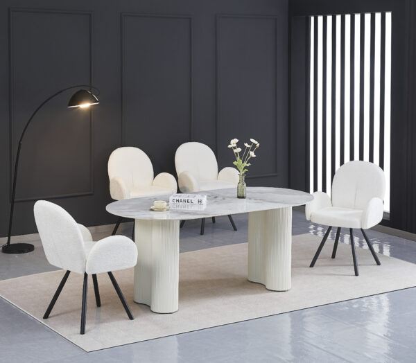 TABLE REPAS VENEZIA PIEDS BEIGE PLATEAU MARBRE GRIS