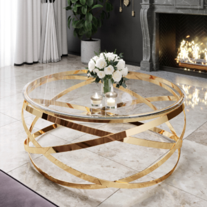 Table Basse EVOL structure Gold et plateau en verre D 80cm