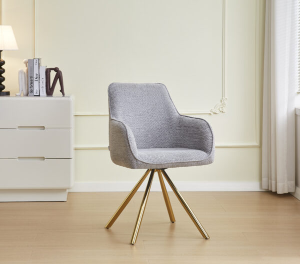 CHAISE AVEC ACCOUDOIR LOLA PIED GOLD TISSU GRIS