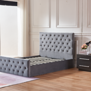 LIT COFFRE VICTORIA CAPITONNE AVEC DIAMANT VELOURS ANTHRACITE 1