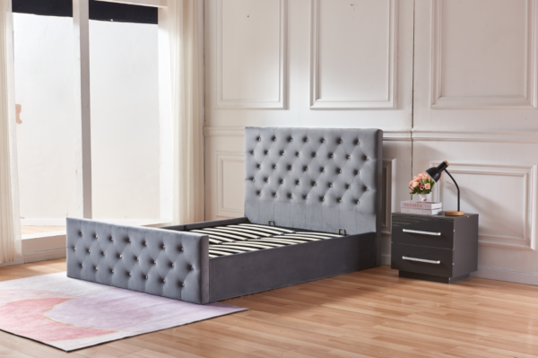LIT COFFRE VICTORIA CAPITONNE AVEC DIAMANT VELOURS ANTHRACITE 1